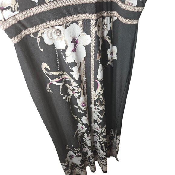 Black Floral Maxi Dress With Strappy Back & Snake Print Trim L - Picture 6 of 9